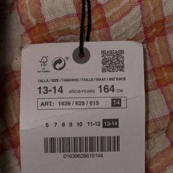 ZARA Kids | Orange | TEXTURED PLAID BALLOON SHIRT - Picture 6 of 6